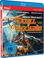 "Duell in Vaccarès" in gelber Schrift. Illustration: Zwei Männer im Kampf, einer hält ein Seil, der andere eine Waffe.