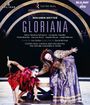 „Teatro Real“, „Benjamin Britten“, „Gloriana“. Zwei kostümierte Darsteller, einer in Rot mit Schwert, einer in prächtigem Kleid.