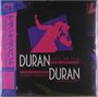 "Duran Duran", "Girls on Film", "Complete 1979 Demos featuring Andy Wickett", japanische Schriftzeichen, pink-blaues Design.