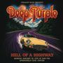 „Straight Music Presents Deep Purple, Hell of a Highway, Montag, 26. Januar 1976, 20 Uhr, Springfield Civic Center“. Gelbes Auto auf Straße bei Sonnenuntergang.