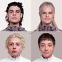 Oben steht "BEFORE" links und "AFTER" rechts. Vier Männer mit unterschiedlichen Frisuren und Gesichtsausdruck.