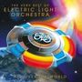 Texte: "THE VERY BEST OF ELECTRIC LIGHT ORCHESTRA", "ALL OVER THE WORLD". Illustration eines Raumschiffs über der Erde.