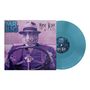 "MR. BIG", "Hey Man"; Illustration eines Anzugs mit Strohkopf hinter einem Lenkrad. Vinyl in Blau.