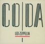 "Coda" steht in großen Buchstaben, darunter "Led Zeppelin" mit roter Unterstreichung, minimalistisches Coverdesign.