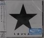 Text: "DAVID BOWIE", "NEW MUSIC FRIDAYS". Eine große schwarze Sternform auf weißem Hintergrund. Japanischer Text links.