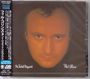 Texte: "No Jacket Required", "Phil Collins". Nahaufnahme eines Mannes mit ernstem Blick auf einem Albumcover.