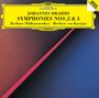 JOHANNES BRAHMS SYMPHONIES NOS. 2 & 3 Berliner Philharmoniker, Herbert von Karajan. Geometrisches Muster in Blau und Rot.