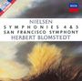 NIELSEN Symphonies 4 & 5, San Francisco Symphony, Herbert Blomstedt. DECCA-Logo. Abstraktes Gemälde mit dynamischen Formen.