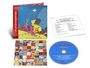 "Rolling Stones" Text auf blauem CD-Label; japanische Schrift auf rotem Streifen; bunte Collage von Album-Covern.