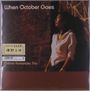 "When October Goes", "Chihiro Yamanaka Trio", "hand-made JAZZ". Frau lehnt an Ziegelmauer.