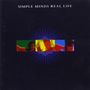 Text: "SIMPLE MINDS REAL LIFE". Oben ein Bandname. Darunter bunte, abstrakte Farbfelder auf dunklem Hintergrund.