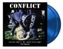 CONFLICT. Polizeiszene mit Schild. THERE MUST BE ANOTHER WAY THE SINGLES. Blaue Schallplatten im Hintergrund.