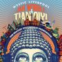 Oben steht "Mystic Liverpool," darunter groß "Jah Wobble" und "Tian Qi Yi". Darunter ein Buddha-Kopf inmitten von Gebäuden.