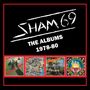 "SHAM 69: THE ALBUMS 1978-80". Vier Albumcover in einer roten Umrandung.