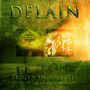 Großer, grüner Schriftzug "DELAIN", darunter "FROZEN SILHOUETTES", dann "LUCIDITY • APRIL RAIN: 2006-2009". Links und rechts sind Albumcover sichtbar, das linke zeigt "DELAIN LUCIDITY", das rechte zeigt eine Frau mit "DELAIN APRIL RAIN".