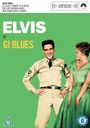 "ELVIS in GI BLUES". Elvis in Uniform, lächelnd neben Frau in grünem Kleid, grüner Hintergrund mit Filmklassifizierungen.