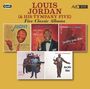 Texte: "Louis Jordan & His Tympany Five", "Five Classic Albums". 6 Coverbilder, darunter ein Mann mit Saxophon in fröhlichen Posen.