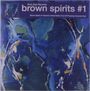 "brown spirits #1" und "Soul Jazz Records". Abstrakte Kunst in Blau, mit dynamischen Formen und Spritzer in Weiß und Orange.