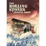 Text: "The Rolling Stones Havana Moon". Ein Mond vor rotem Himmel. Menschenmenge mit Fahnen, bunte Bühne, Lippen-Logo.