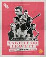 „TAKE IT OR LEAVE IT“, „THE 'MADNESS' FILM“, „DIRECTED BY DAVE ROBINSON“. Collage von Musikern vor rotem Hintergrund.