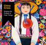 "China Crisis: Singing the Praises of Finer Things" auf schwarzem Banner. Illustrative Frau in bunter Tracht vor Blumenmuster.