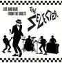 Text: "LIVE AND RARE FROM THE VAULTS" und "THE SELECTER". Silhouetten einer Band, kontrastreich in Schwarz-Weiß, mit Schachbrettmuster.