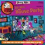 „Greasy Mike invites you to his All-Nite House Party.“ Bunte Illustration von Menschen, die auf einer Party tanzen.