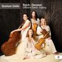 "Quatuor Zaïde: Reich · Dessner, Different Trains · Pulsing. Vier Frauen in hellen Anzügen mit Streichinstrumenten."