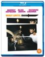 Text: "Audrey Hepburn", "Alan Arkin", "Richard Crenna", "Wait Until Dark". Bild einer Frau mit Kerze und Mann mit Messer. Altersfreigabe 12.