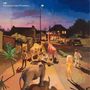 Text: "JIM The Curious Case Of Existence". Eine Illustration zeigt Tiere auf einer beleuchteten Straße bei Sonnenuntergang.