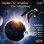 Text: "Haydn: The Creation Die Schöpfung", "2CD", "Sir Colin Davis", "London Symphony Orchestra & Chorus", Namen von Solisten. Eine Hand hält Planeten im Weltraum.