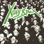 "X-ray Spex" in grüner Schrift. Menschenmenge mit weißen 3D-Brillen mit grünen Gläsern in einem Kontrastfoto.