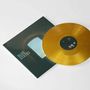 Text: "BLUE STATES." Goldene Vinylplatte halb auf einem dunkelgrünen Cover mit Fensterblick in den Himmel.