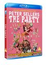 Cover der Blu-ray von "The Party", Blake Edwards Produktion, mit bunter Illustration von feiernden Personen.