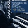 "Mendelssohn Organ Sonatas, Samuel Bristow" steht auf einem blauen Feld. Ein Mann spielt eine Kirchenorgel.