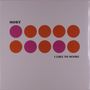 Text oben links: "MOBY". Text unten rechts: "I LIKE TO SCORE". Zehn Kreise in Orange und Magenta auf weißem Hintergrund.