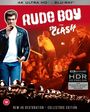 "Rude Boy" featuring "The Clash," 4K Ultra HD, New 4K Restoration, Collectors Edition. Oben ein Mann in Lederjacke, Szene mit Konzert und Polizistenreihe.
