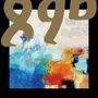Große braune Zahlen "89" über einer abstrakten, farbenfrohen Illustration in Blau, Orange und Weiß.