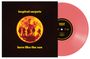 „inspiraI carpets“, „burn like the sun“. Eine rote Vinylplatte, darüber eine Sonne mit Silhouetten.