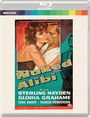 „Naked Alibi“ mit Sterling Hayden und Gloria Grahame. Illustrationen eines sich umarmenden Paares und eines Mannes.