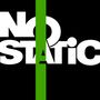 Text: "NO STATIC." Ein grüner Streifen verläuft vertikal durch die Buchstaben. Weißer Text auf schwarzem Hintergrund.