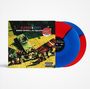 "Bloods & Crips", "BANGIN' ON WAX 2...the saga continues". Zwei bunte Schallplatten in Rot und Blau.