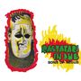 "RASTAFARI IN DUB SONS OF NEGUS" vor gelb-rotem Hintergrund. Illustration einer stilisierten Maske daneben.