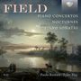 "FIELD Piano Concertos, Nocturnes, Piano Sonatas. Paolo Restani, Tyler Hay. Landschaft mit Pferd am Flussufer bei Abenddämmerung."