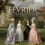 Pierre FÉVRIER "Pièces de Clavecin" mit drei elegant gekleideten Frauen in einem Garten.