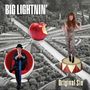 "BIG LIGHTNIN'" oben, "Original Sin" unten. Ein roter Apfel, ein Mann in einem runden Stuhl, eine Frau im Leopardenanzug.
