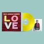 Text: "DEXYS MIDNIGHT RUNNERS", "LOVE", "KEVIN ROWLAND". Gelbe Vinyl-Schallplatte, Bild eines Mannes mit Hut.