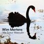 Text: "Wim Mertens Ma Soeur Masculin". Ein schwarzer Schwan schwimmt im Wasser, das Licht reflektiert seine Silhouette.