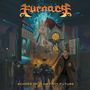 „Furnace“ oben, „Echoes of a Distant Future“ unten. Sci-Fi-Szene mit Polizisten, Drohnen und futuristischen Gebäuden.