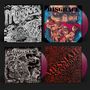Oben: "DISGRACE", unten links: "ABHORRENCE", unten rechts: "MESSIAH PARATROOPS". Schwarz-Rot und monochrome Illustrationen.